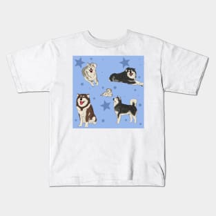 Alaskan Malamute Pattern Blue Kids T-Shirt